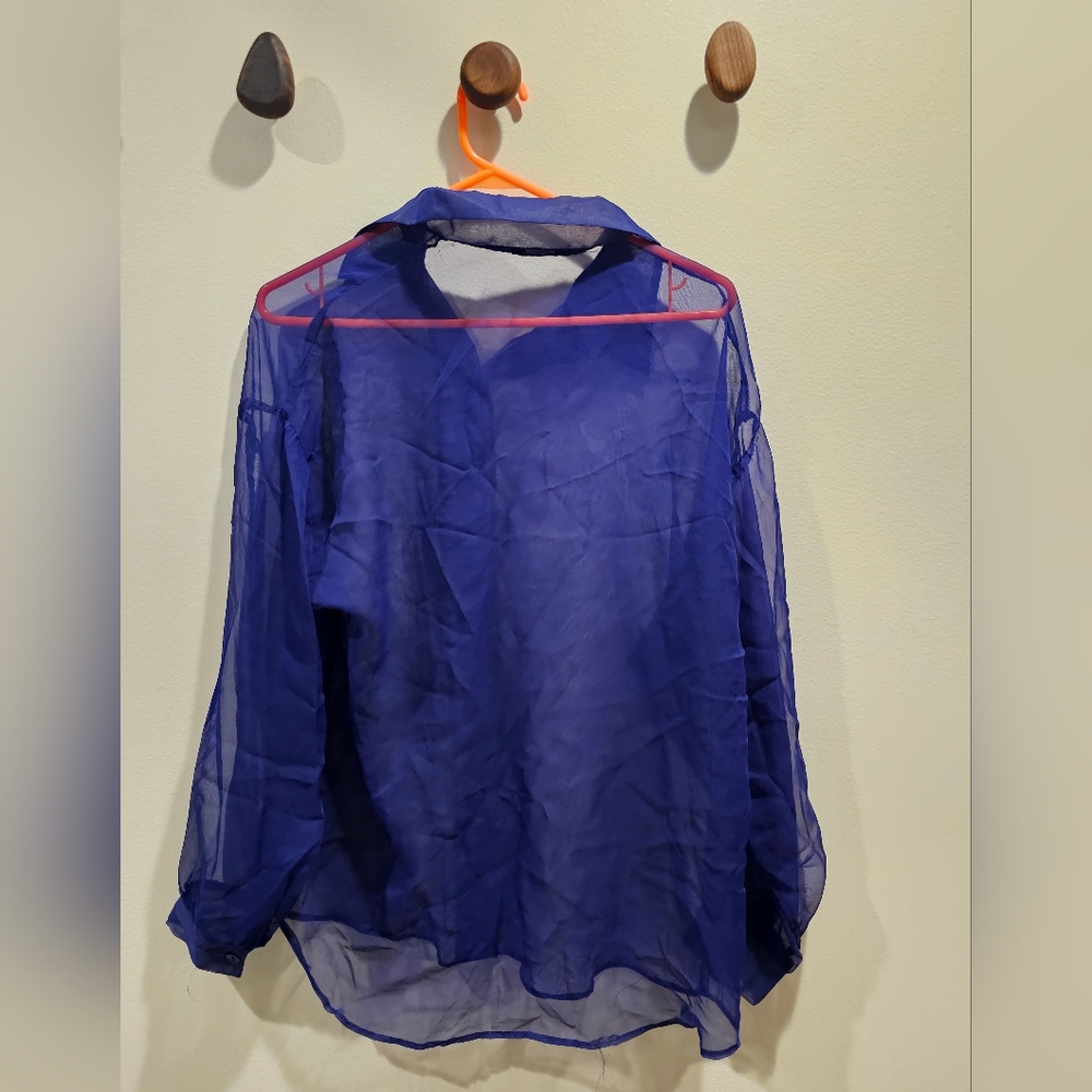 Vintage Sheer Blue Button-Up Blouse - Picture 4 of 4
